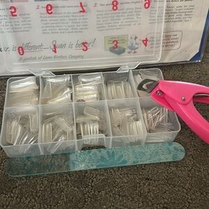 Clear press-on nails, Pink Nail Clipper & Blue Glass File